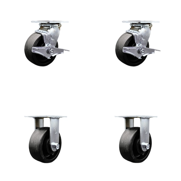 5 Inch Glass Filled Nylon Caster Set with Ball Bearings 2 Brakes 2 Rigid SCC